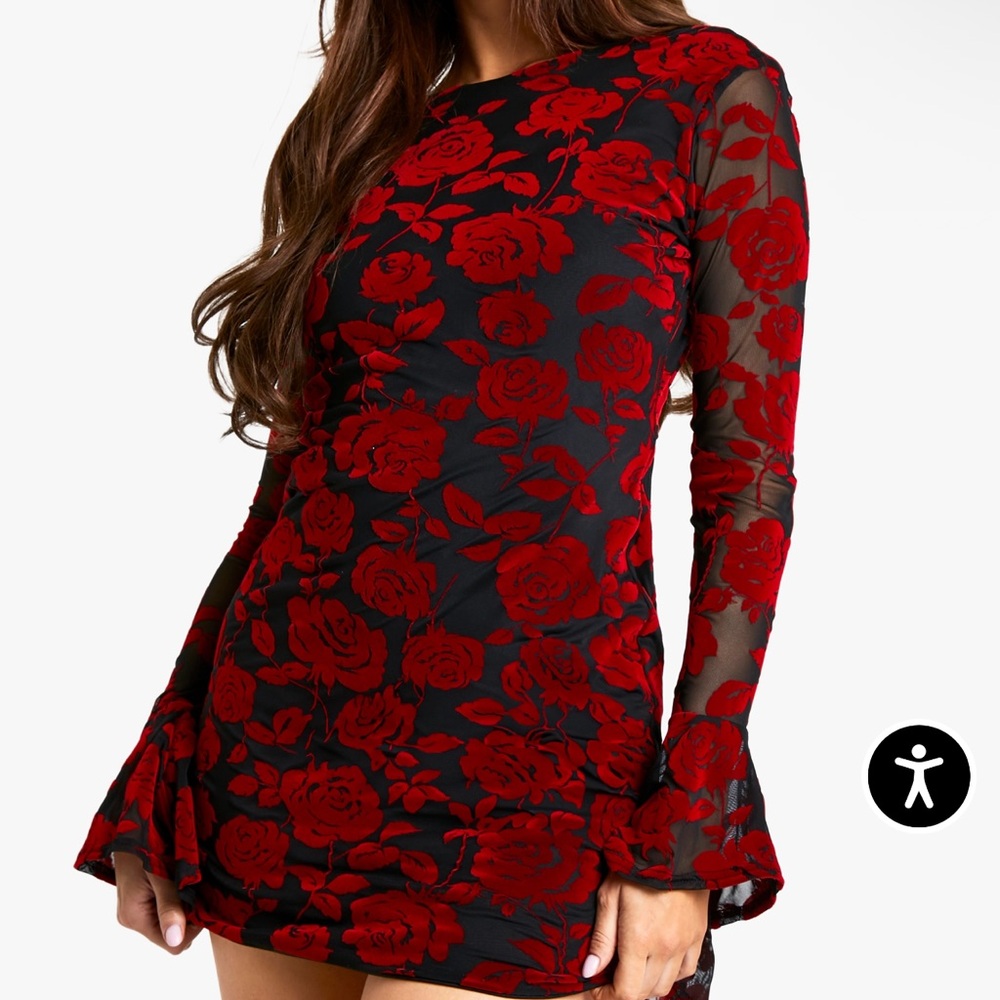 Boohoo Red Flare Sleeve Mini Dress